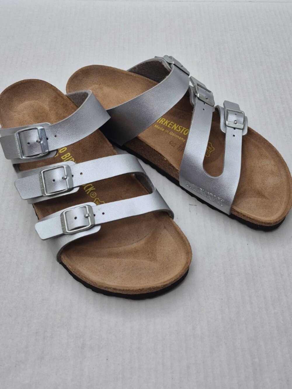 Birkenstock Florida Silver, Big Buckle Sandals Size 40 /US 9 Womens
